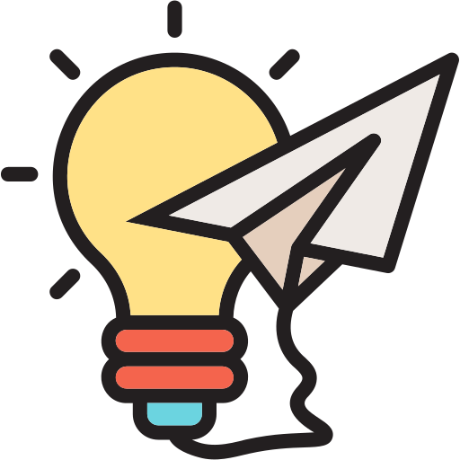 a light bulb and paper plane